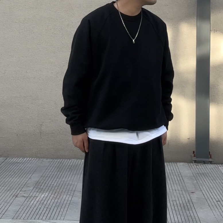 480克重磅圆领插肩袖卫衣情侣韩版宽松短款卫衣套头上衣男士