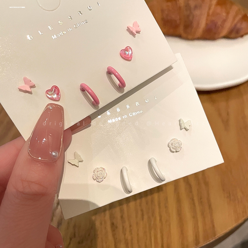 气质爱心套装耳钉潮显白个性女ins耳饰轻奢网红时尚新款小众设计