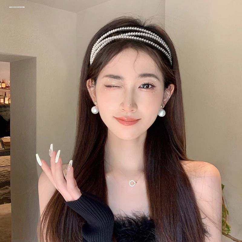 外出百搭珠珠三层发箍质感少女小众设计精致防滑气质头箍发饰发捆