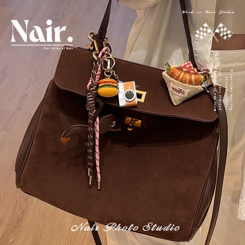 古莉奈尔大号棕色盖子包磨砂牛皮女包真皮手提斜挎包大容量通勤包