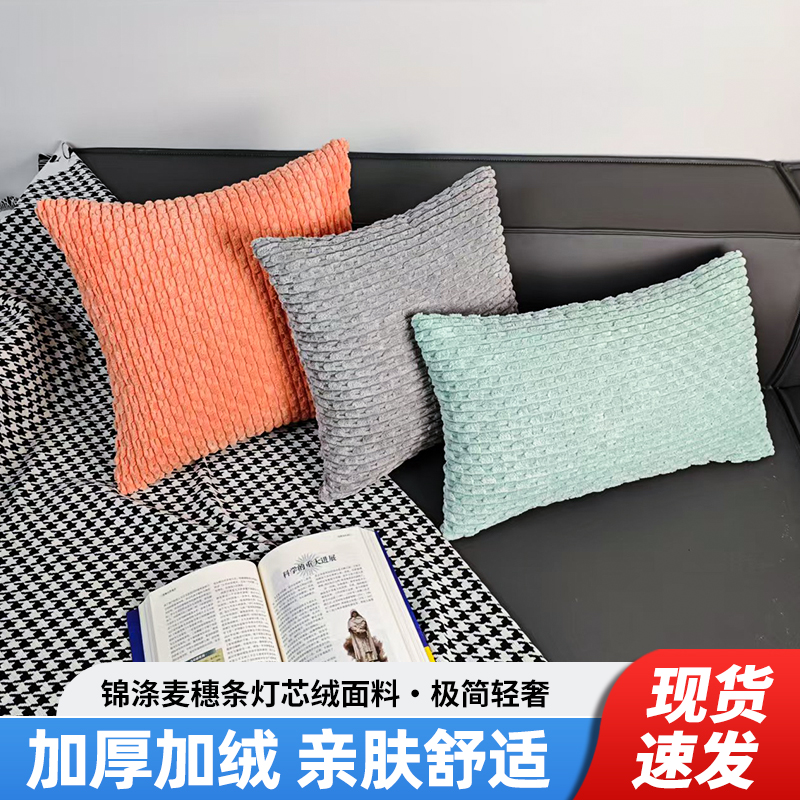 新款轻奢极简沙发大抱枕亲肤简约加绒灯芯绒纯色绒面加厚含芯垫枕