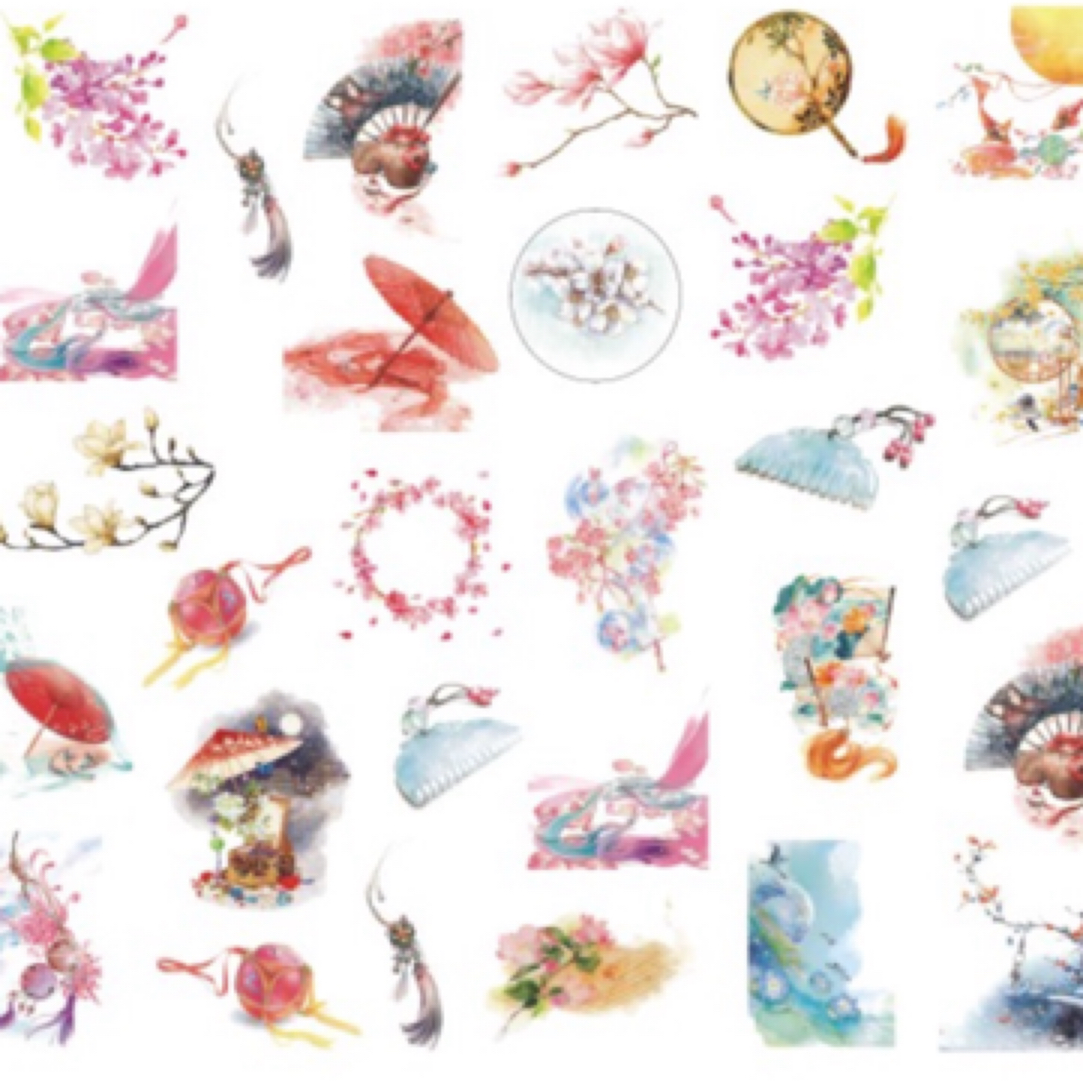 古风水贴纸绘画临摹装饰手机甲片陶瓷贴画