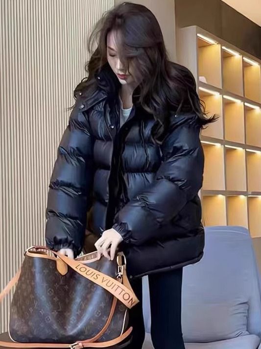 时尚羽绒棉服咖色羽绒棉服女季小个子短款棉衣加厚连帽宽松