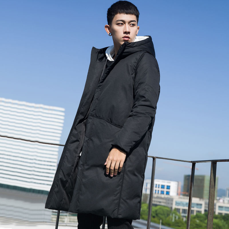 时尚羽绒棉服冬季羽绒棉服男中长款加厚连帽帅气潮流过膝外套