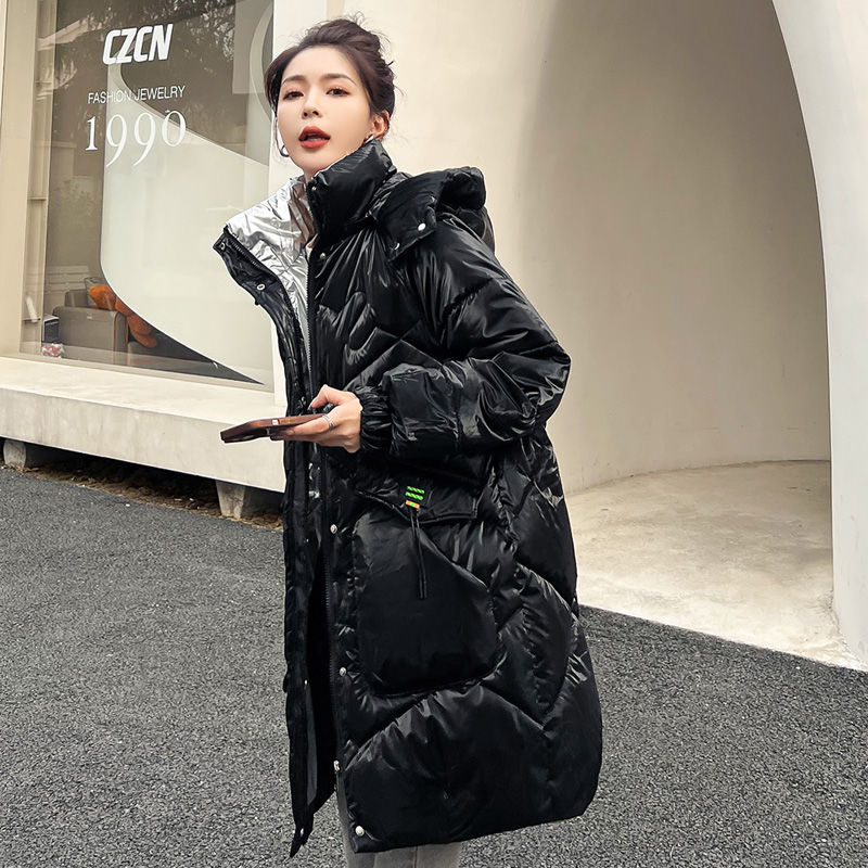 时尚亮面免洗羽绒棉服女中长款冬季韩版宽松加厚棉衣棉