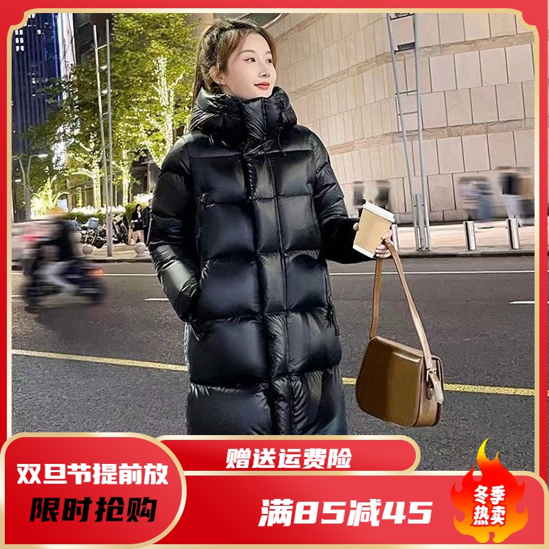 高梵黑免洗亮面羽绒羽绒服女中长款爆款情侣新款潮衣保暖加厚外套