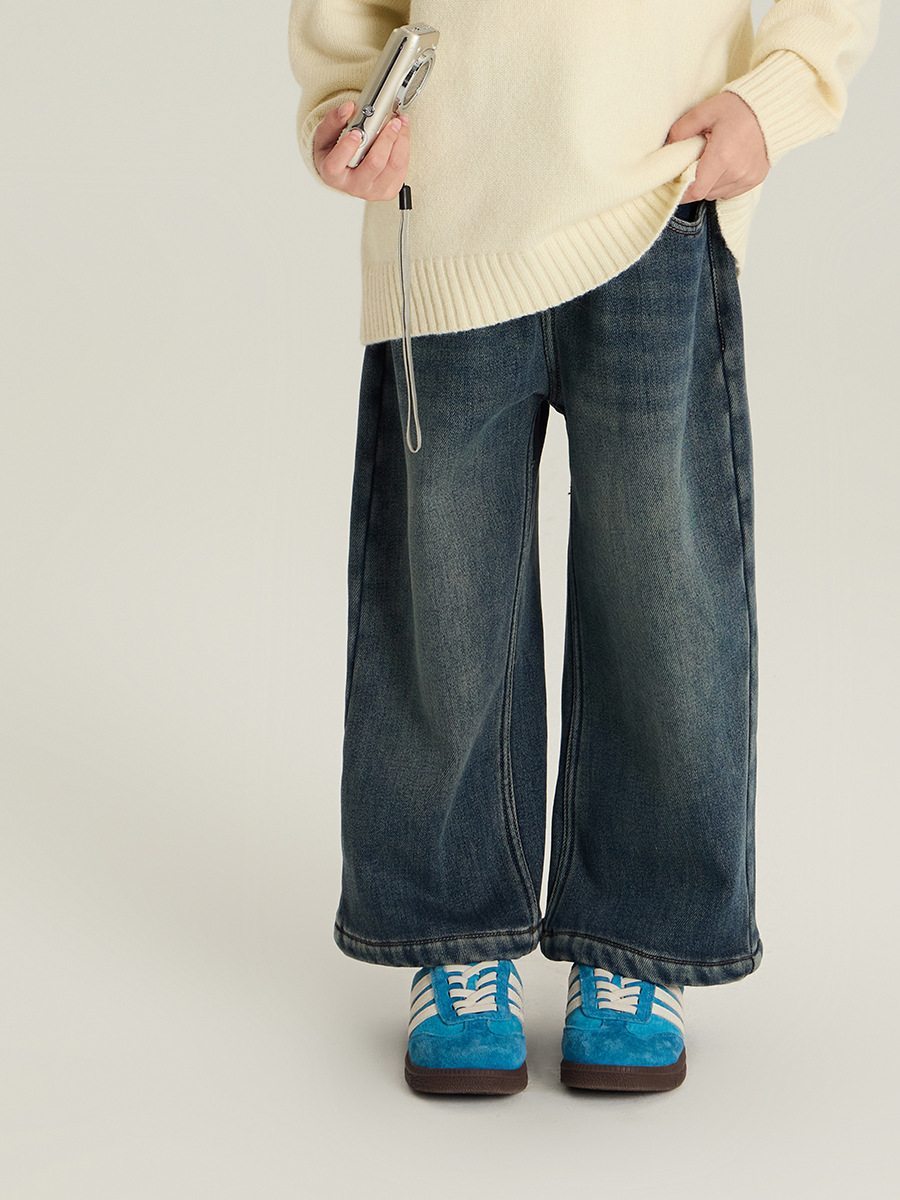 【秋冬加绒】女童冬季软牛仔裤子一体绒保暖复古牛仔裤24Z167