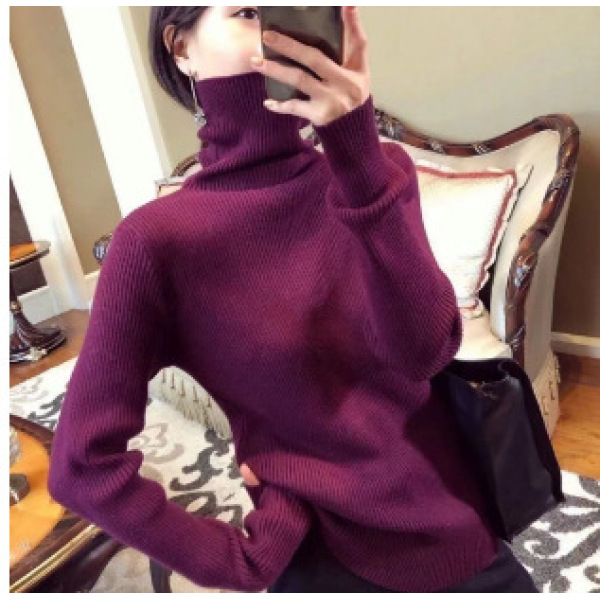 高领纯色打底衫女士毛衣秋冬装新款欧货洋气内搭堆堆领紧身针织衫