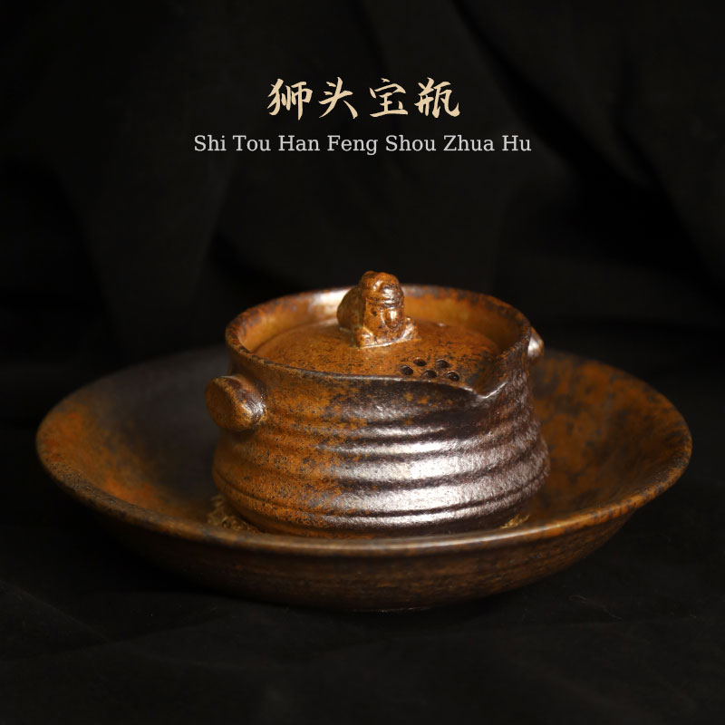 宜兴紫砂手抓壶汉风狮头宝瓶手工盖碗复古泡茶壶便携户外功夫茶具