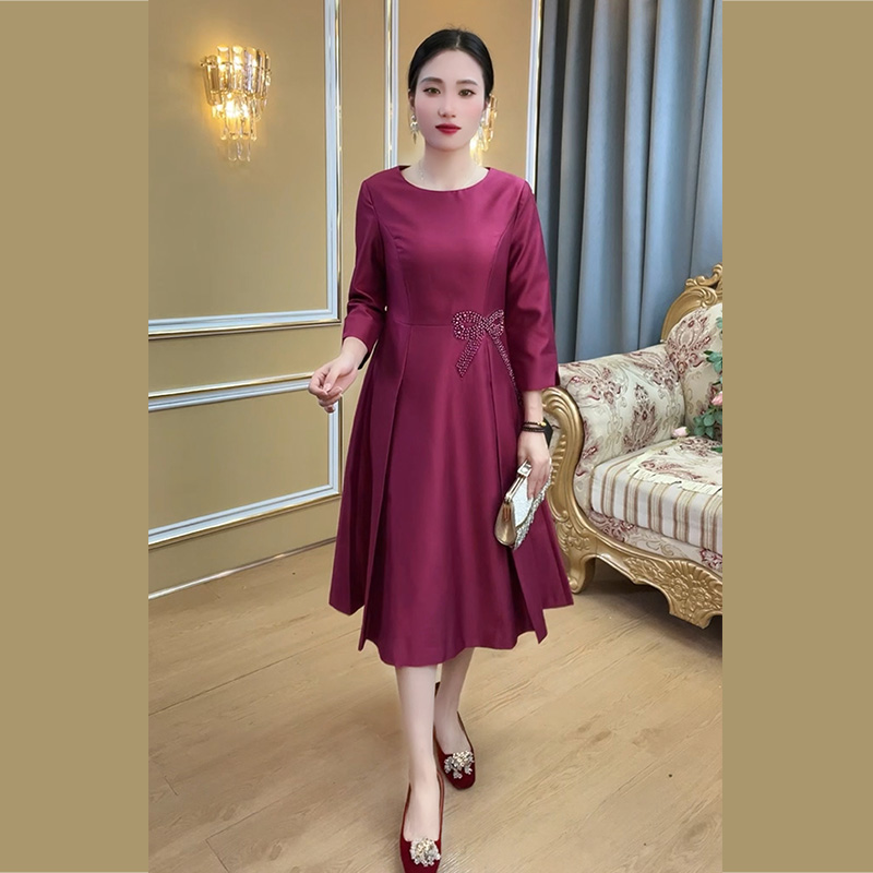 喜婆婆喜妈妈红色连衣裙裙子礼服显瘦气质长袖大码时尚洋气收腰