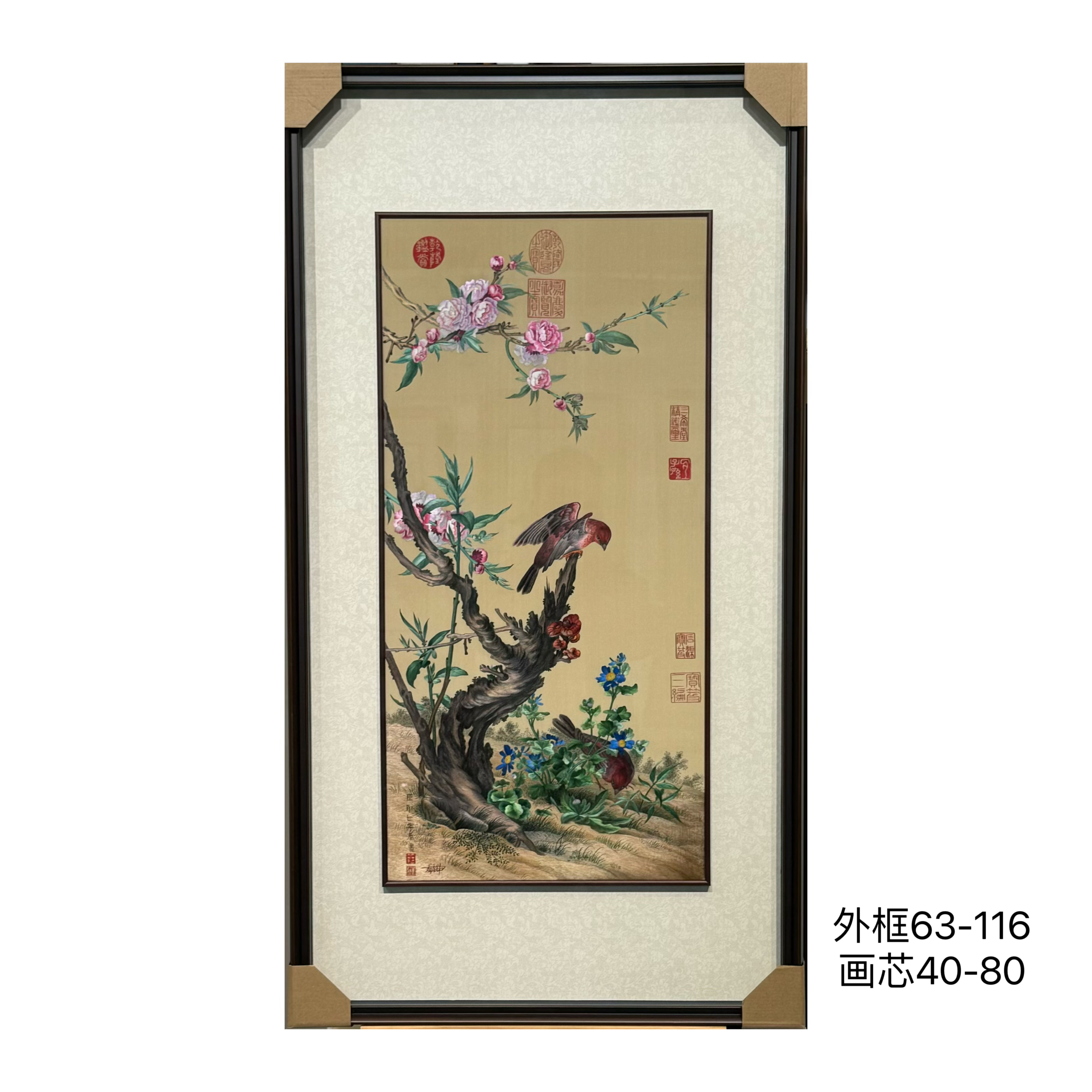 纯手工苏绣单面绣藏品级玄关挂画郎世宁花鸟图