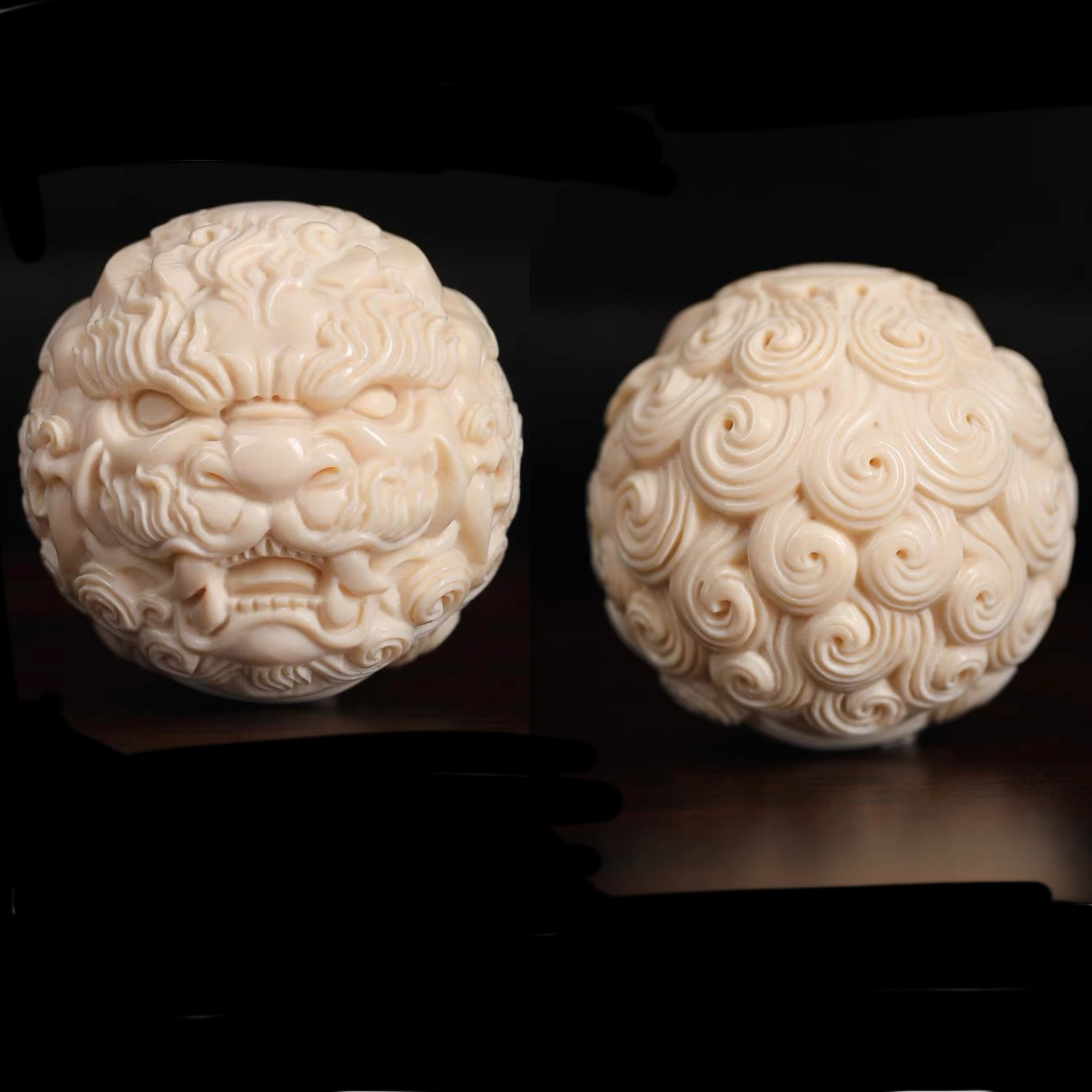 霸王貔貅手球4.8cm（一对）创意菩提果象牙果根雕