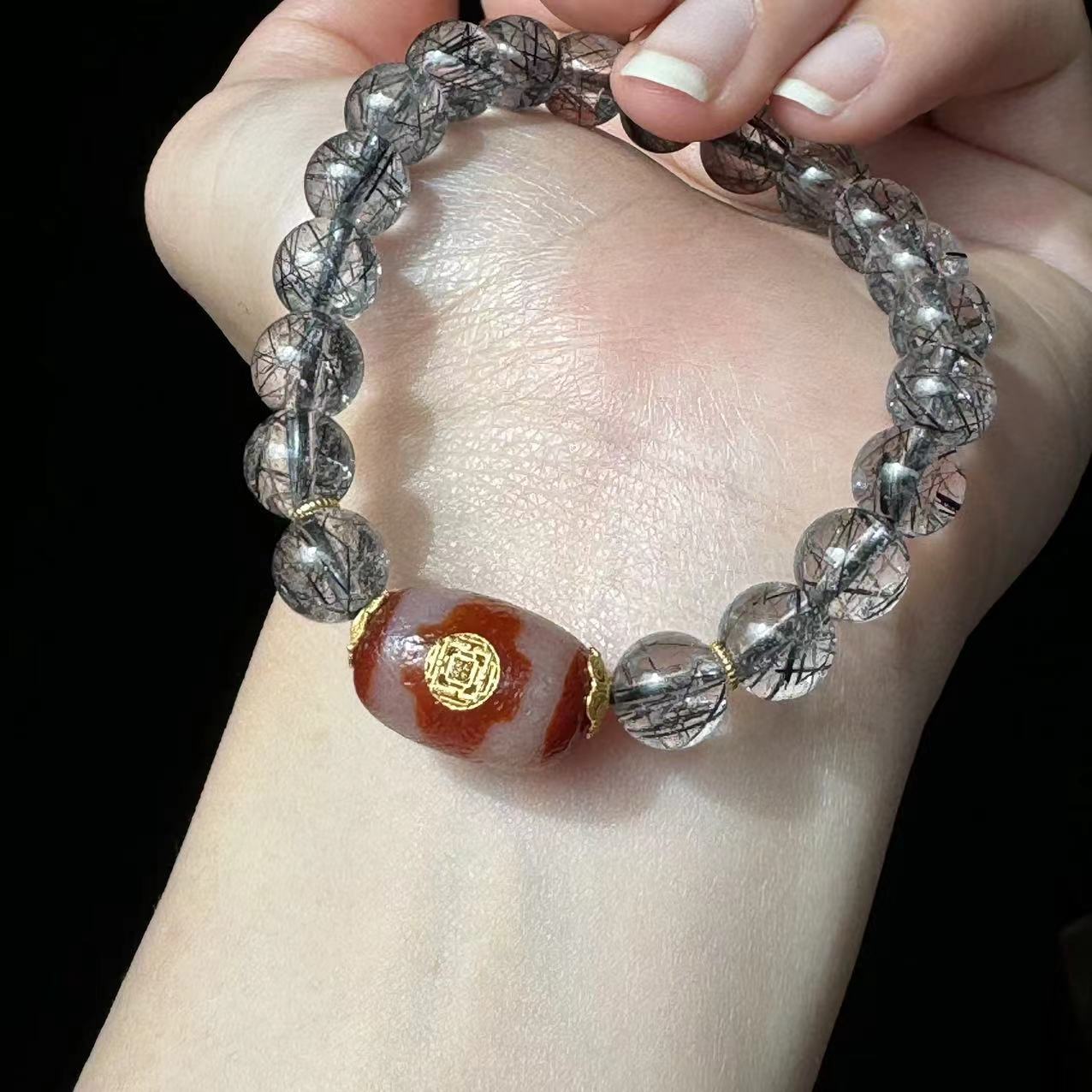 18K坛三黑发手串（拉萨直发 发晶8mm 坛15mm）DU0516607