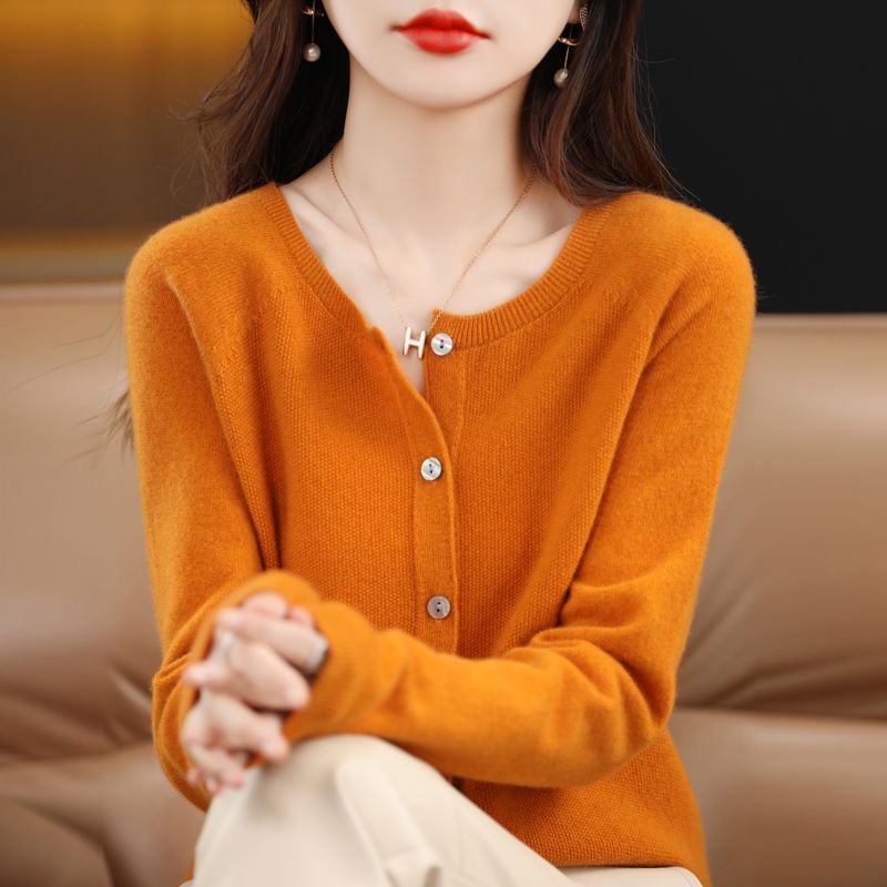 一线成衣桂花针开衫100%纯羊毛外套宽松百搭