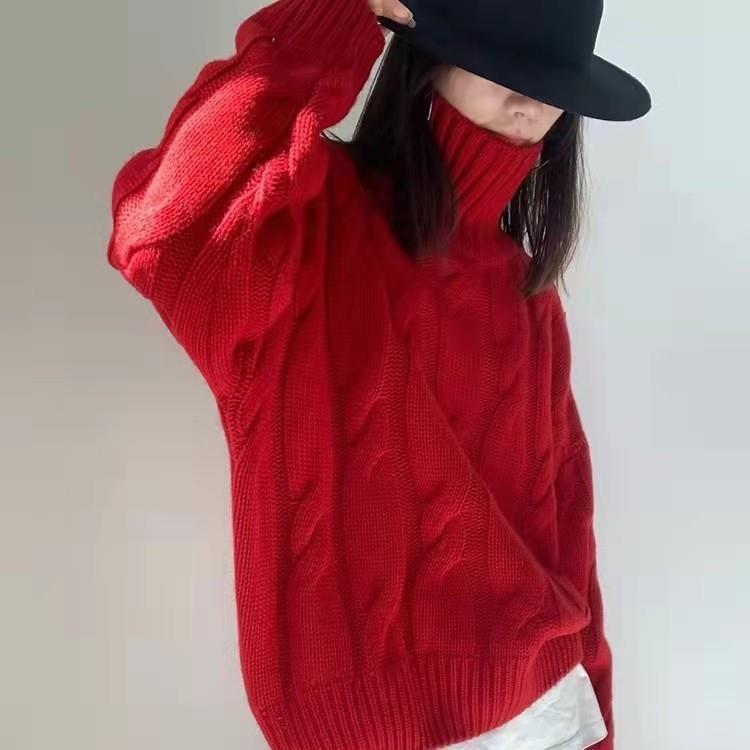 冬季韩版100%纯羊毛衫女高领外穿套头毛衣2023新款加厚宽松针织衫