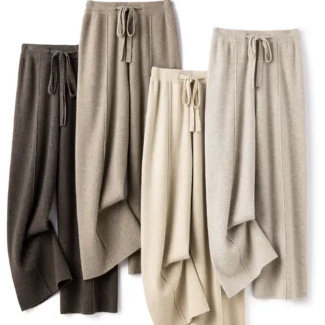 秋冬新款100%纯羊毛高腰加厚针织阔腿裤女秋冬修身显瘦百搭休闲裤