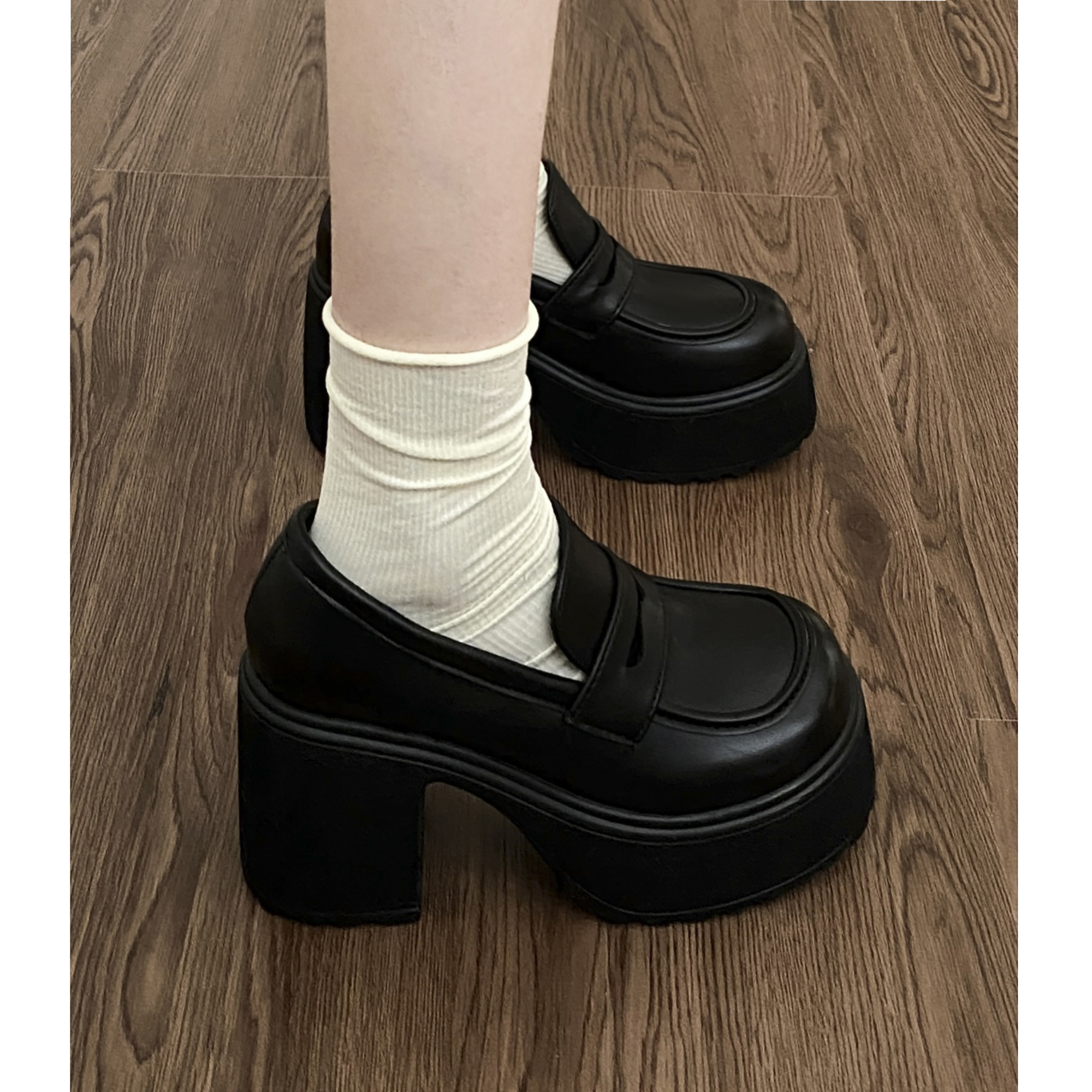 南在南方厚底黑色小皮鞋女2025年新款法式复古高跟玛丽珍鞋