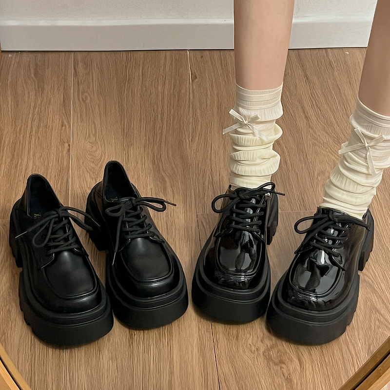 黑色圆头英伦风厚底小皮鞋女春秋2026新款法式复古增高深口单鞋子