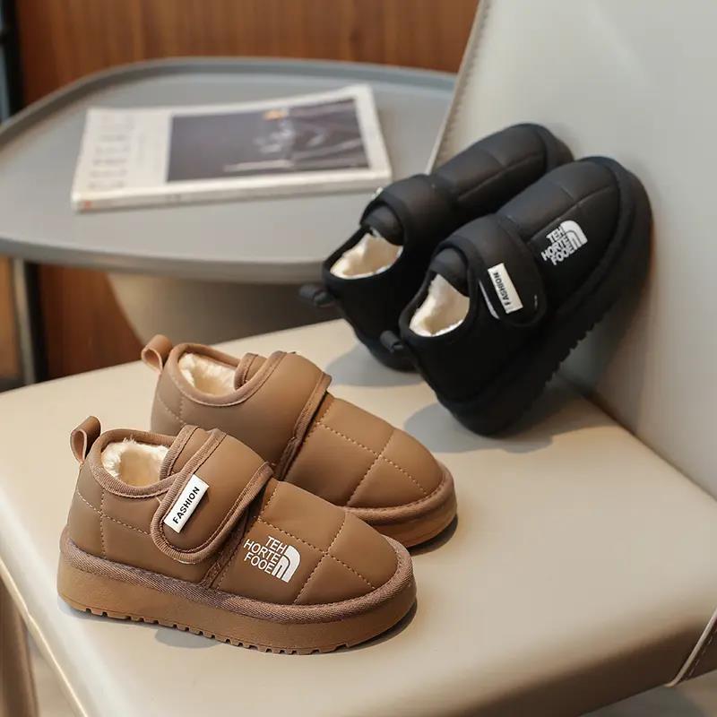 潮儿童大小孩棉鞋2023冬季女童防水皮面保暖宝宝鞋子加绒冬季雪地
