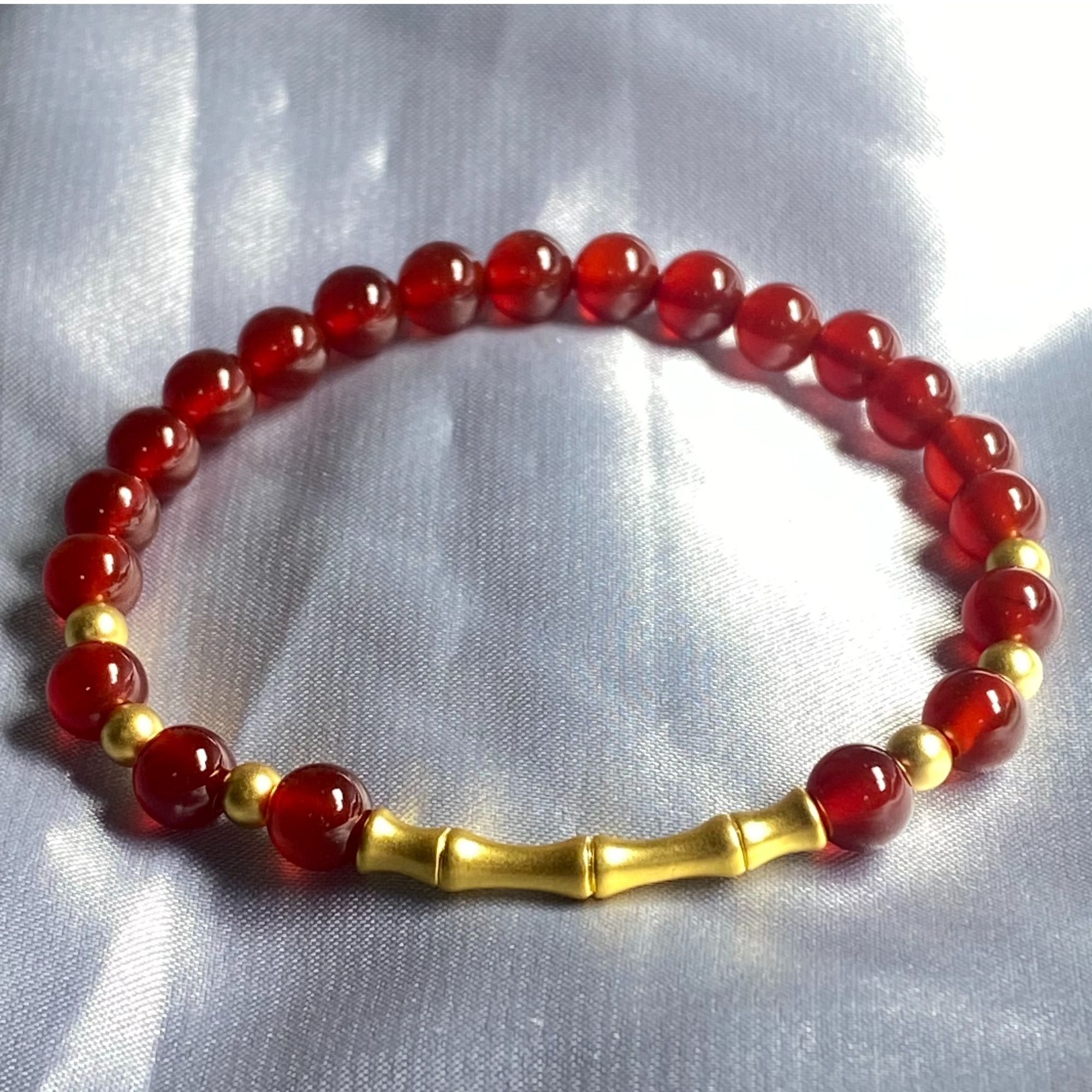 金城 足金999古法竹节+卡4古法6颗 红玛 瑙手串 A235