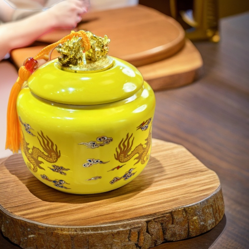 景德镇陶瓷现代工艺品珐琅彩龙纹茶叶罐Y497