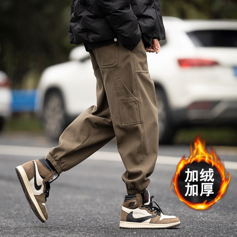 男款日系秋季加加厚复古重磅工装裤潮流宽松百搭运动裤束脚哈伦男