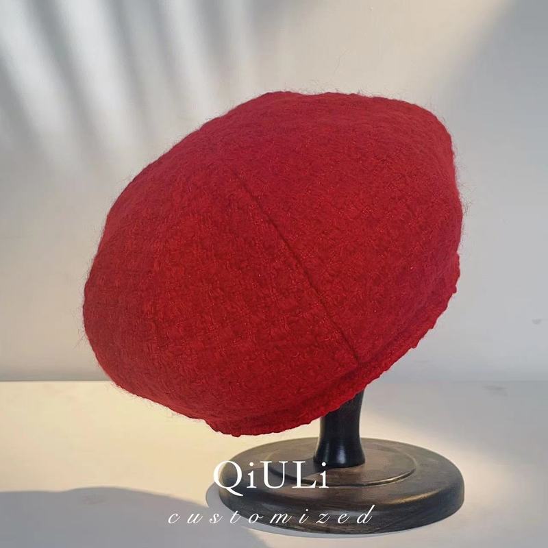 QIU LI · 秋冬新年氛围感红色羊毛贝雷帽 1c592