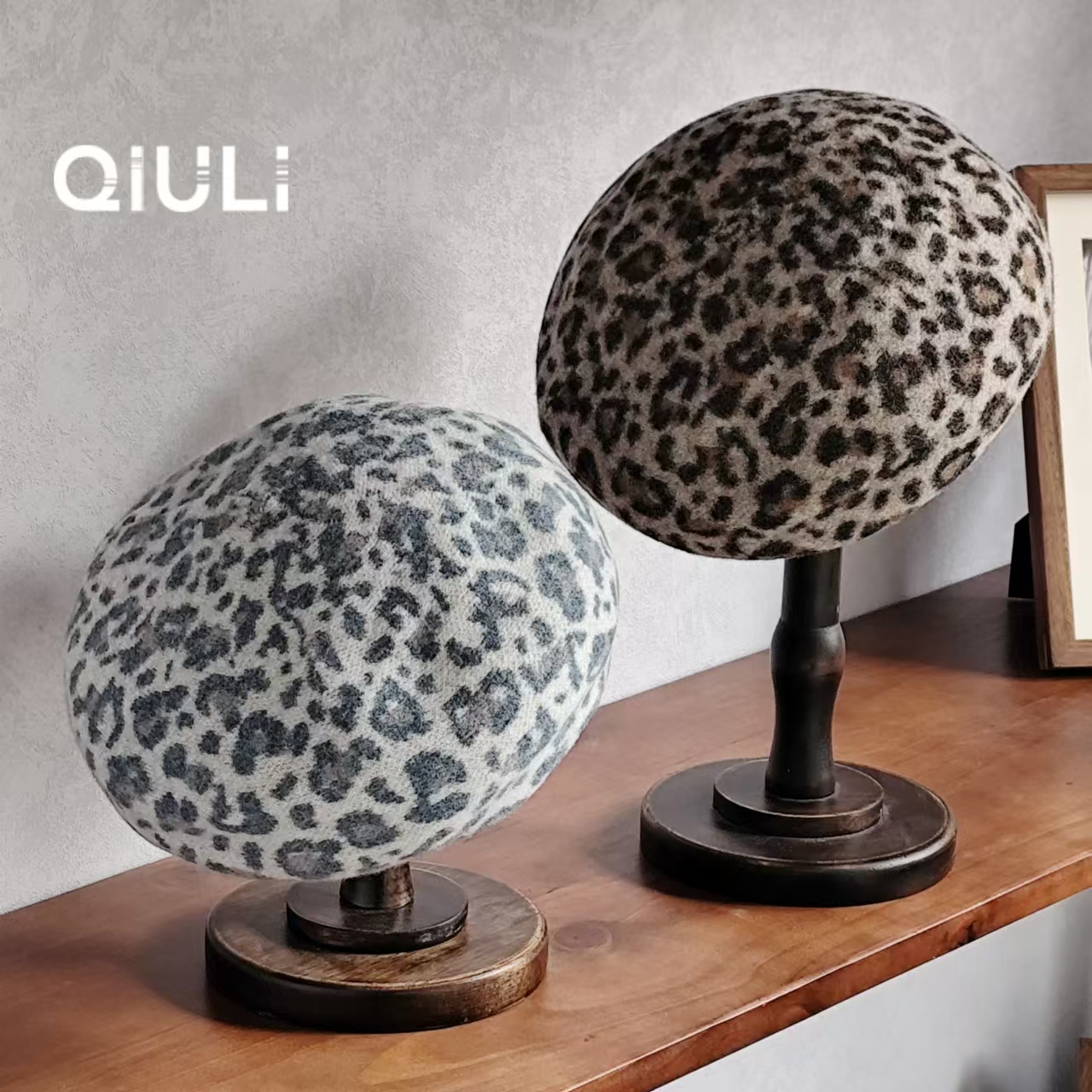 QIU LI · 秋冬港风复古时尚豹纹羊毛贝雷帽 1d2134