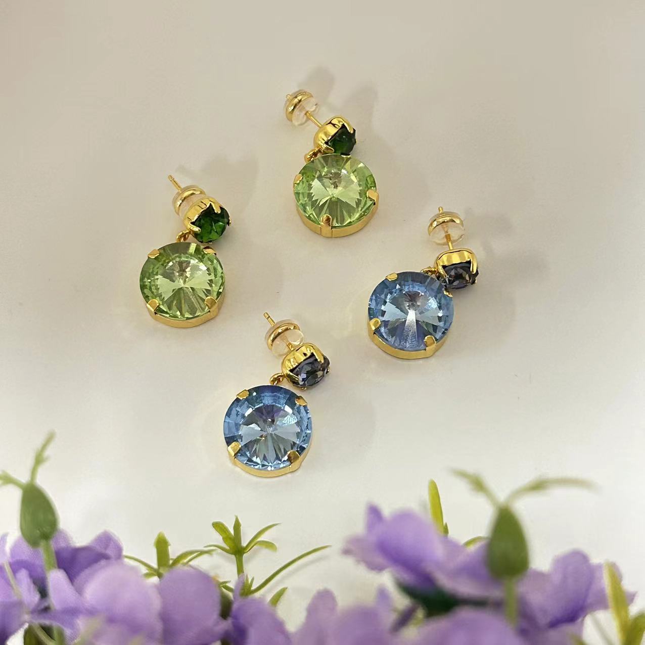 合金合成锆石耳饰 QIU LI・优雅蓝绿耳钉 1F112