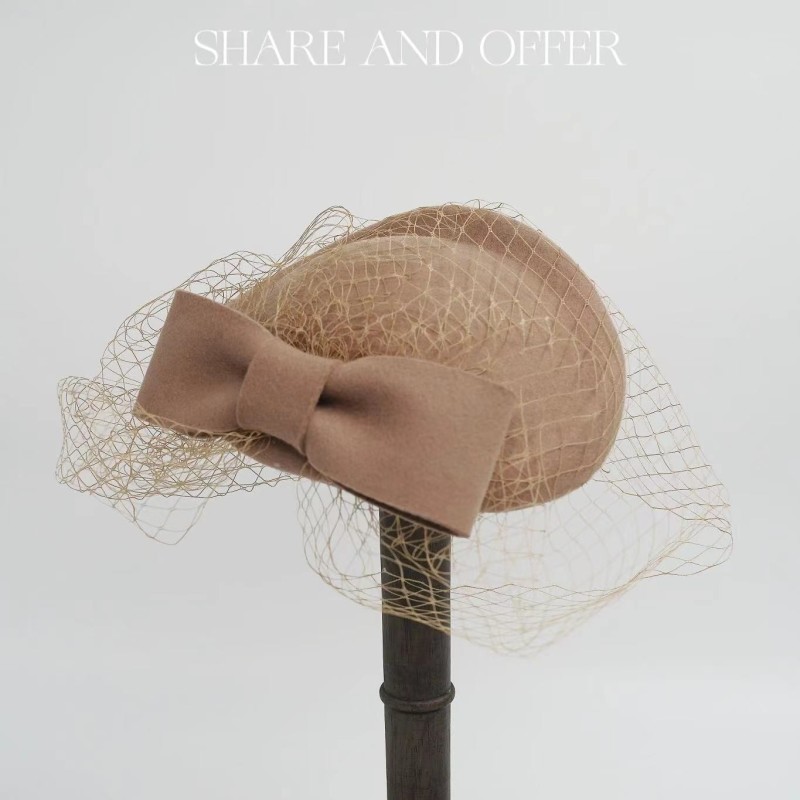 网纱蝴蝶结空姐毛毡帽礼帽.  嫣嫣201