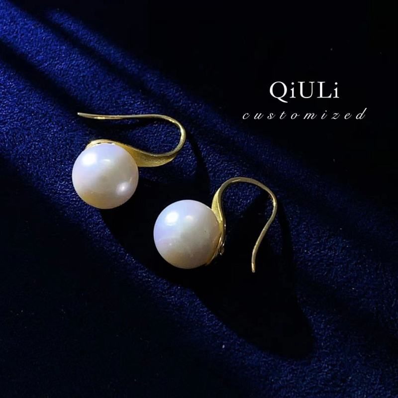 合金耳饰 QIU LI・【10-11mm】经典简约珠珠金色耳钩1h2251