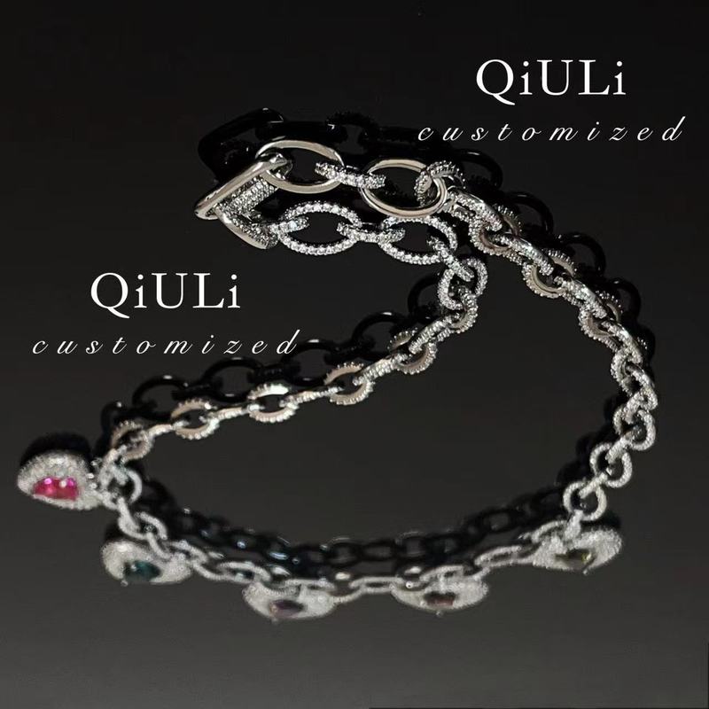 合金耳饰 QIU LI · 冬日闪亮彩钻钻爱心流苏耳钉项链 1h3303