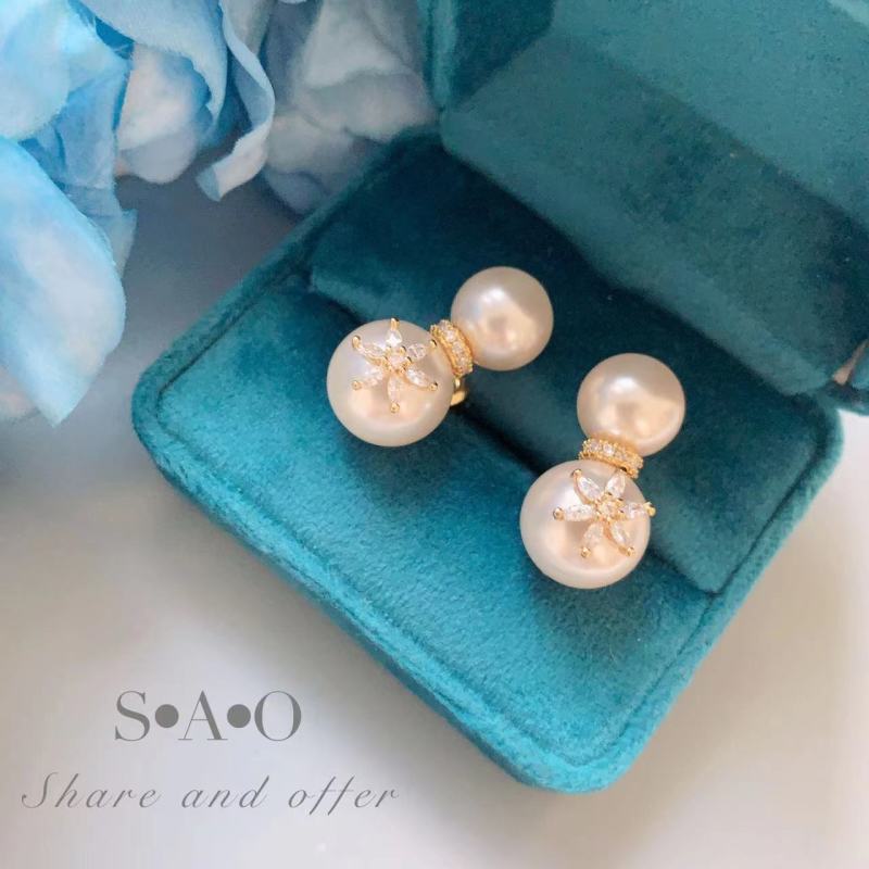 合金耳饰 QIU LI・微镶小雪花双珠珠耳钉 1H1400