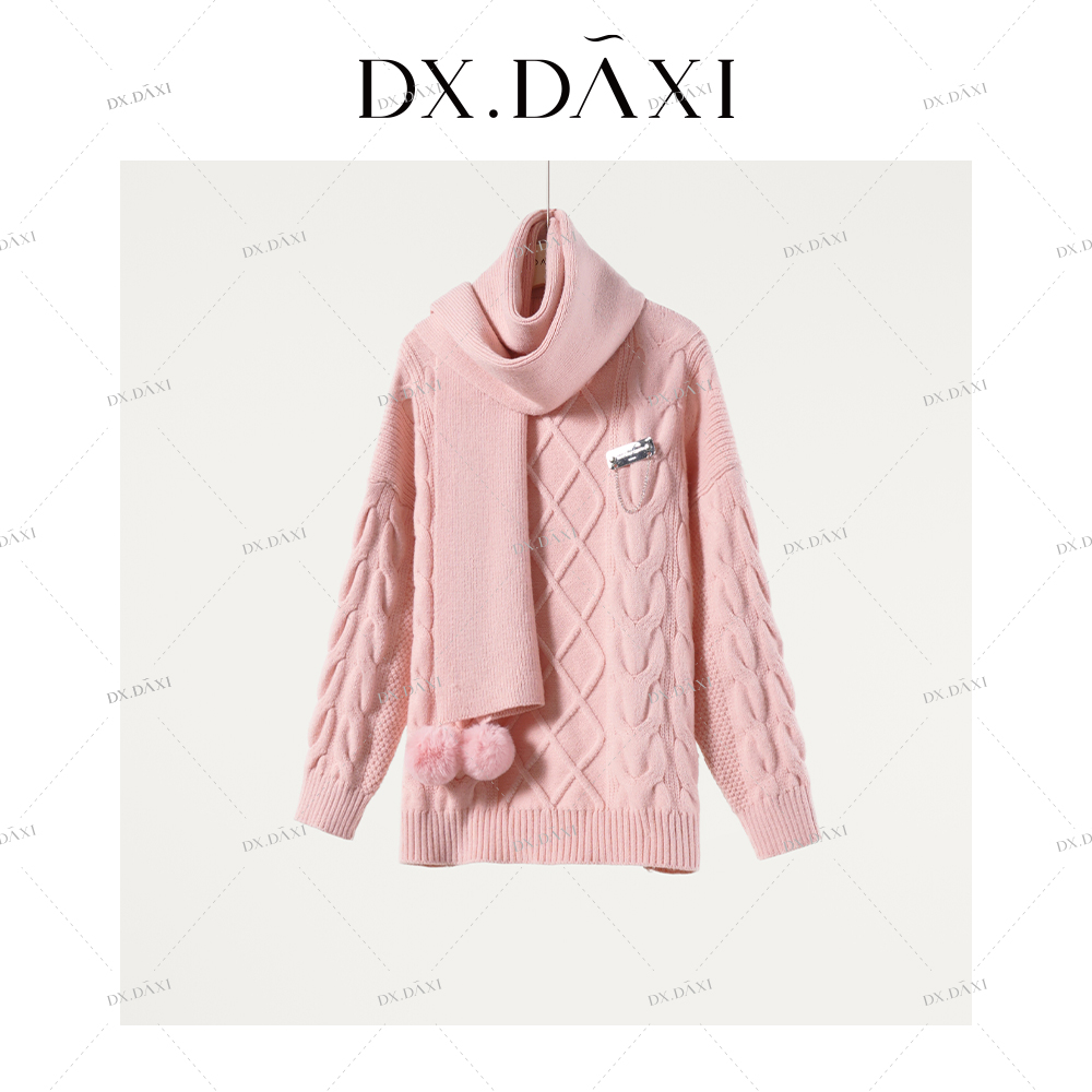 代大喜【柔柔粉桃】慵懒针织软糯毛衣女秋冬新款气质百搭宽松针织衫