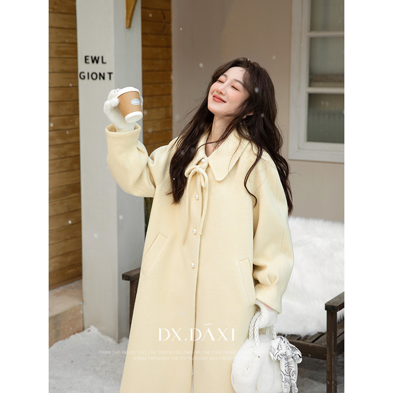 代大喜【奶黄芝士】90白鸭绒保暖羽绒服冬季新款毛呢大衣百搭外套女