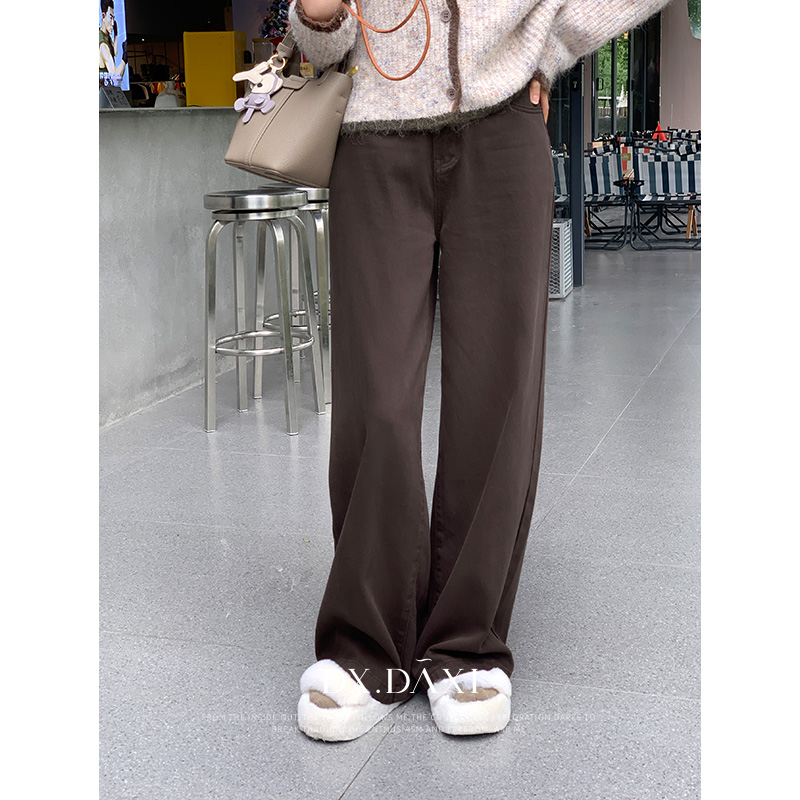 代大喜【摩卡柔光】高腰垂感阔腿百搭美拉德显瘦牛仔裤秋新款长裤