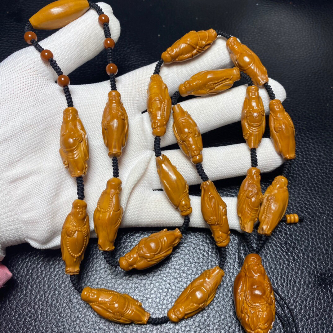 站立弥勒脖挂项链长串橄榄核雕刻文玩工艺品
