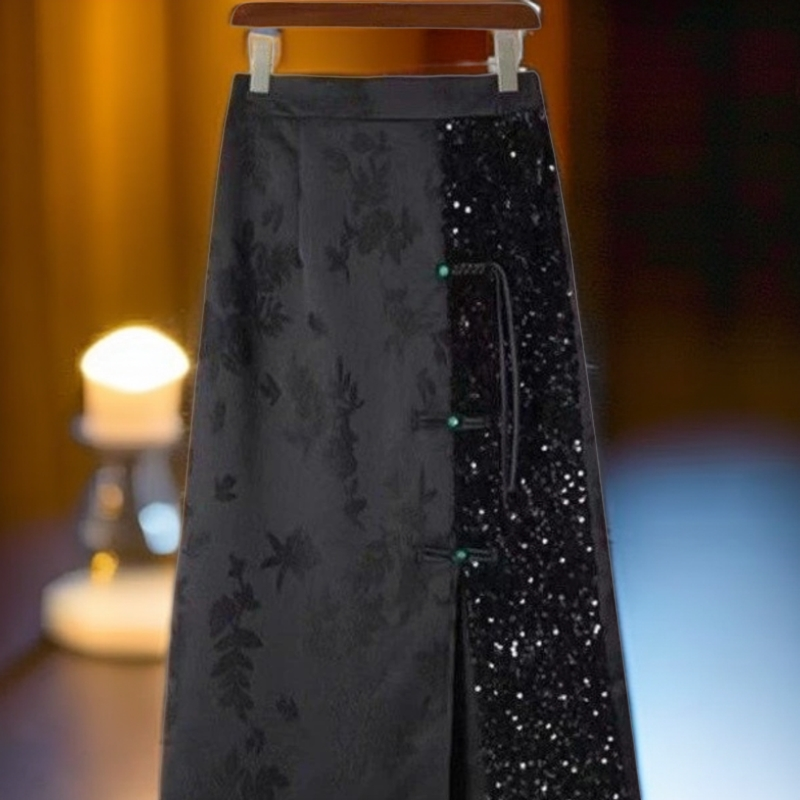 362【金姐定制】新款盘扣气质时尚休闲百搭复古半身裙