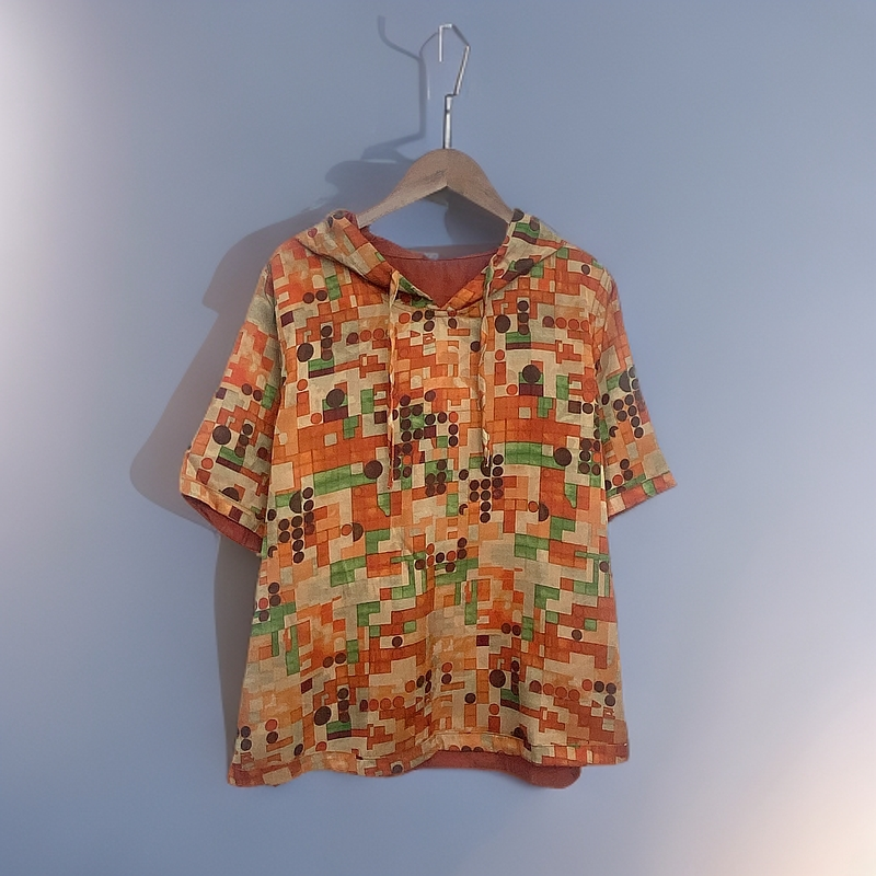 277【金姐专属】新款碎花连帽短款夏季衬衫迷彩原创设计上衣