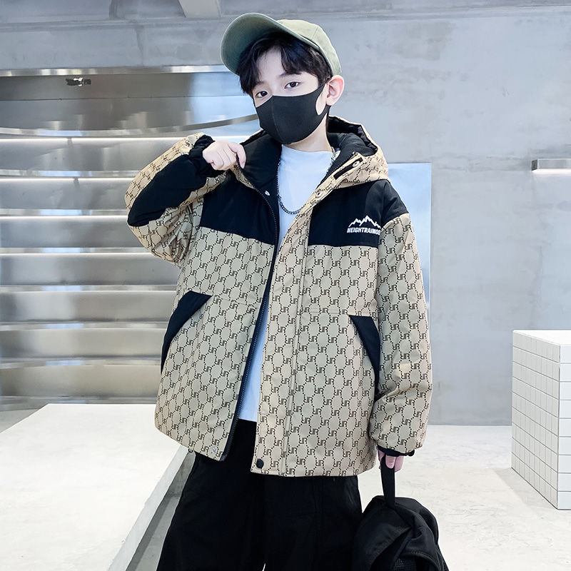 男童加绒外套风衣2024新款中大儿童冬装加厚棉衣男孩洋气派克服潮