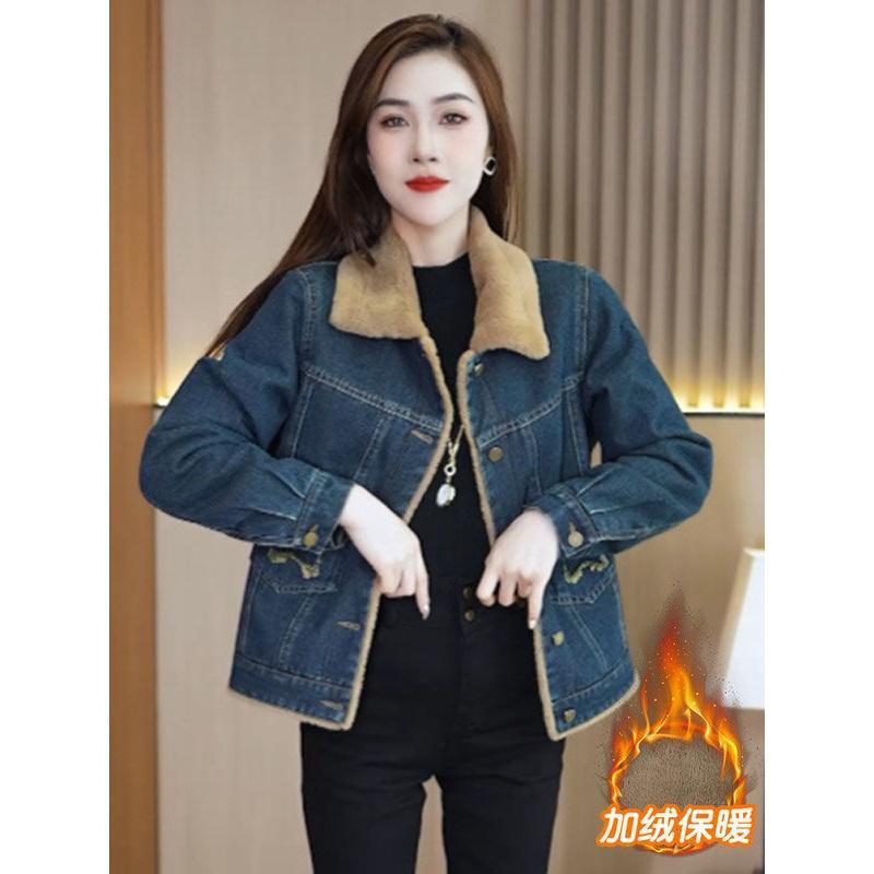 韩版加厚加绒牛仔外套女派克服衣棉袄女装百搭小个子服冬女款