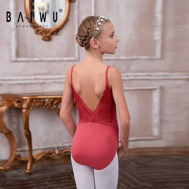 柏屋舞苑儿童吊带蕾丝花边v背芭蕾舞服练功体服119241059