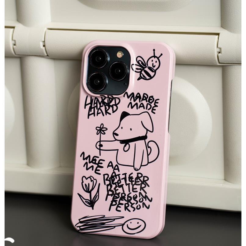 ins小众粉色线条狗菲林适用苹果14promax手机壳iphone13女1211x手