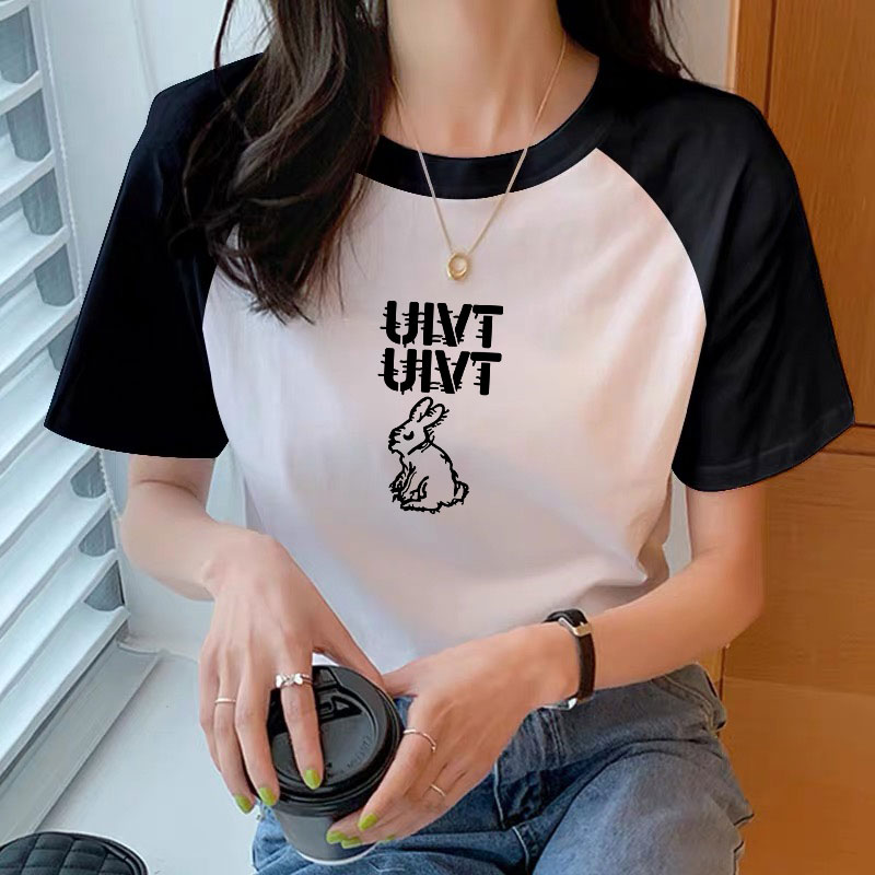 C081214#设计感插肩短袖 圆领t恤女上衣 纯棉质 量厂家直销发货快