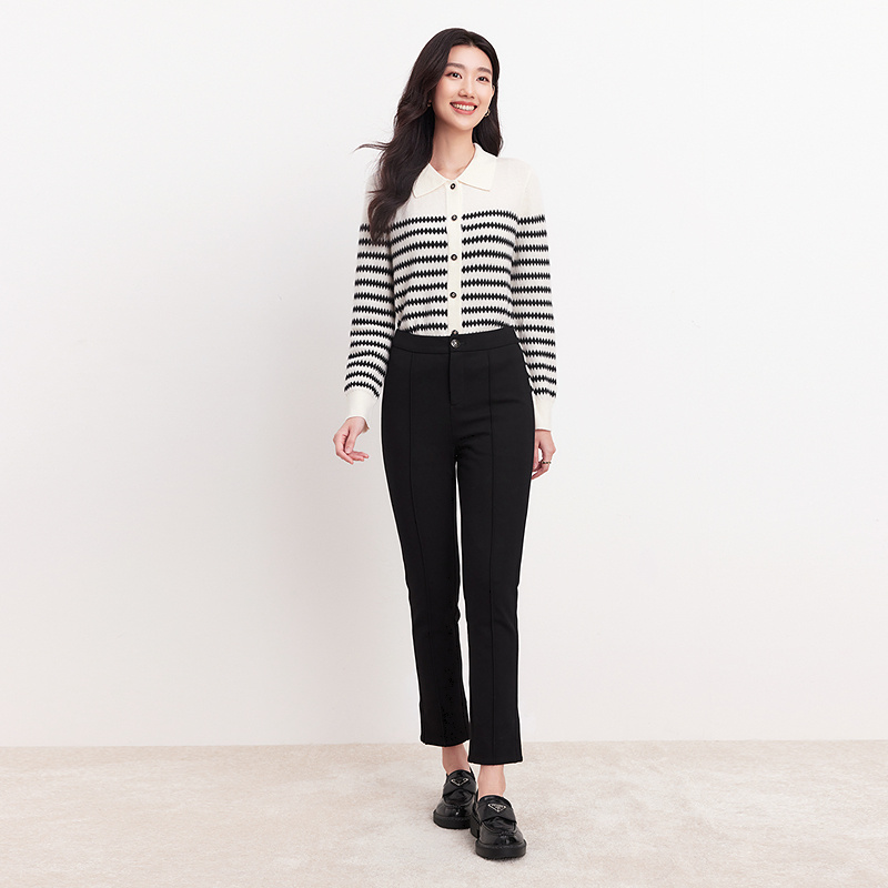 珂莱蒂尔【C】高腰直筒时尚白鸭绒休闲裤KO00048W0