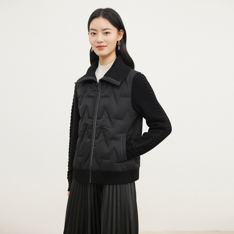 珂莱蒂尔冬季针织拼接白鹅绒轻羽绒服外套KR00599D1/KR00598W0