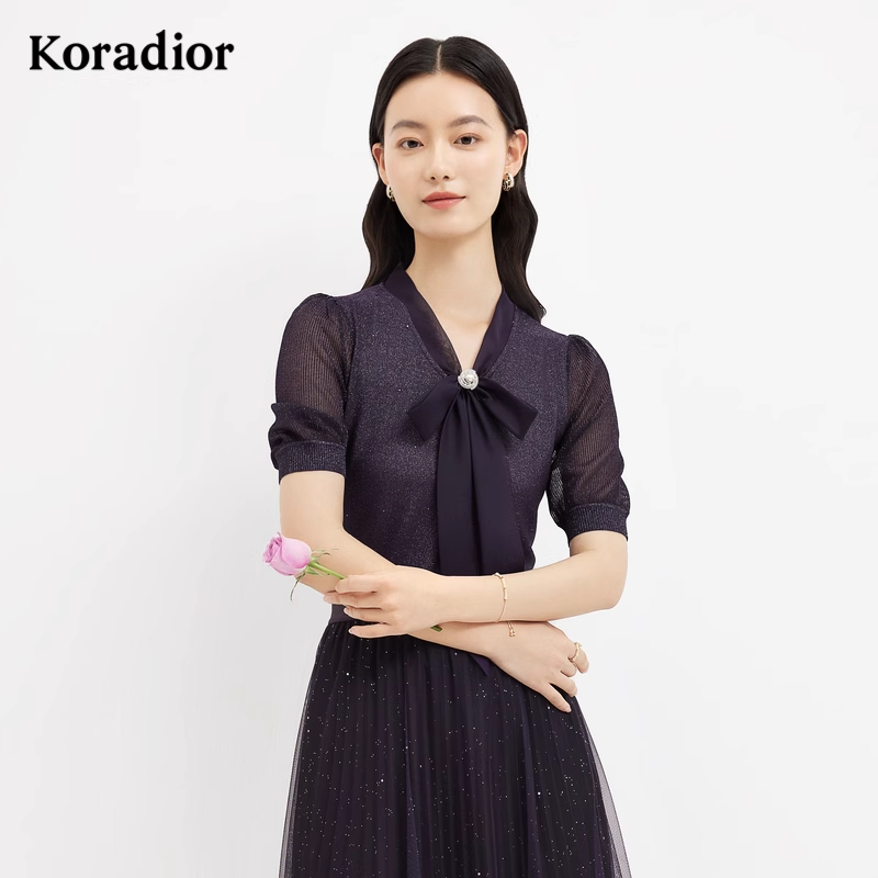 【koradior】珂莱蒂尔新款暗紫罗兰色针织上衣KZ02296S7银河女装