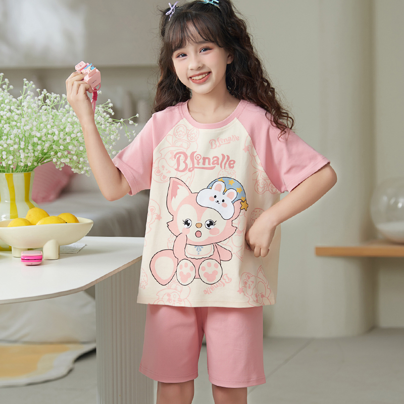 儿童睡衣女孩夏季女童宝宝短袖纯棉薄款中大童玲娜贝儿家居服套装