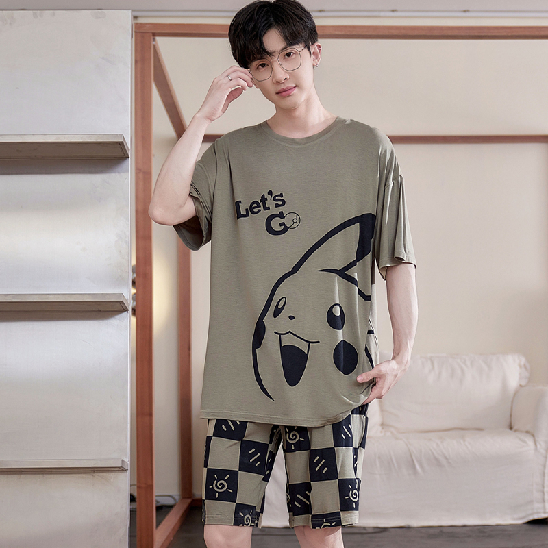 2024新款莫代尔皮卡丘睡衣男夏季短袖大码薄男士家居服青少年套装