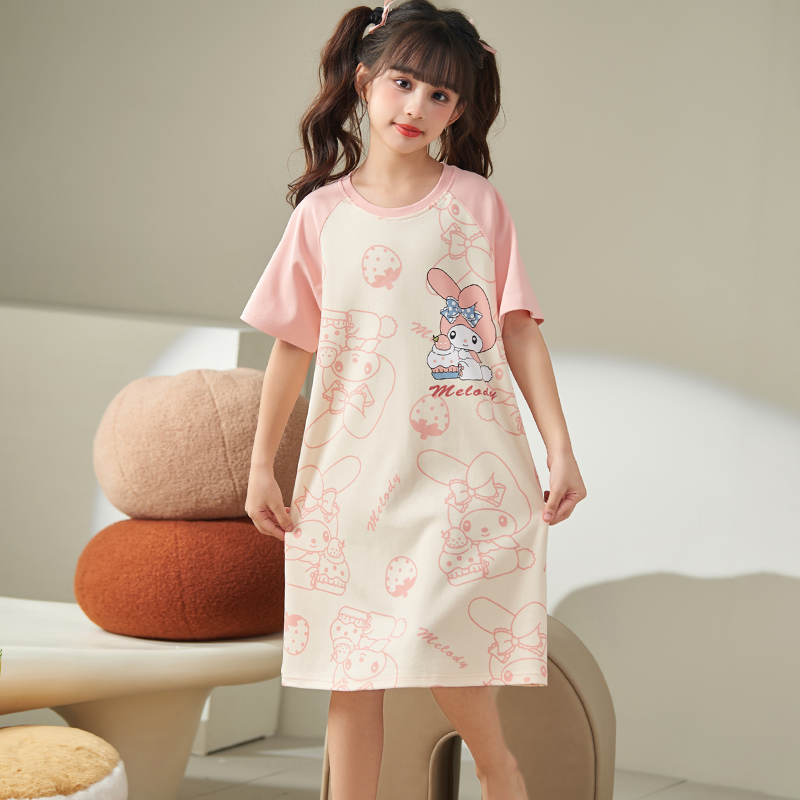女童睡裙纯棉夏款儿童睡衣美乐蒂小女孩短袖夏季新款中大童家居服